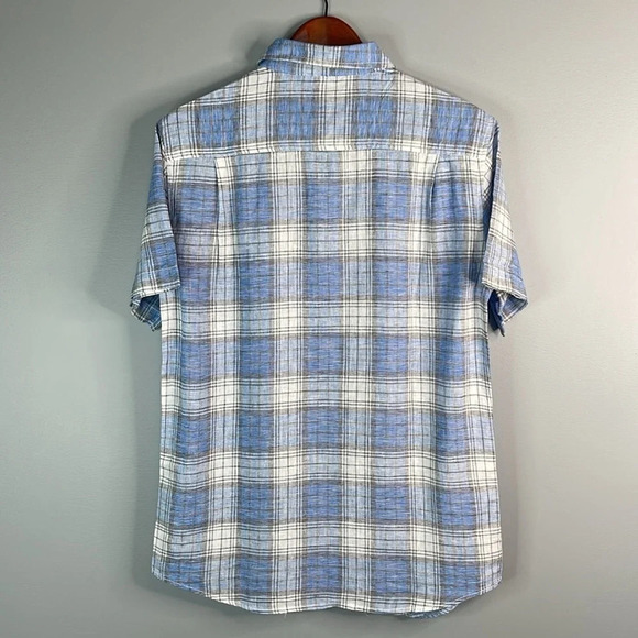 WEATHERPROOF NWT Mens Linen Blue Plaid Short Sleeve Button Down Shirt Preppy S - Picture 9 of 14